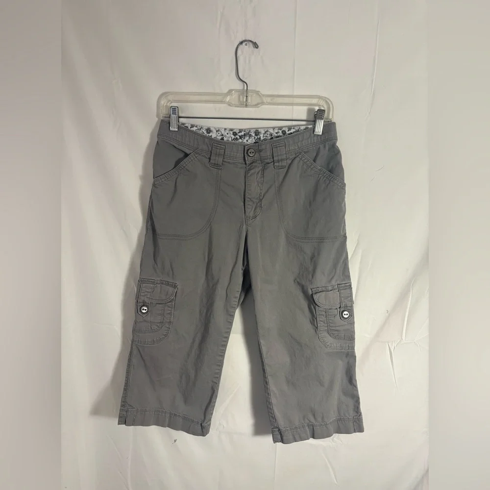 Gray Granola Grunge Mid Rise Wide Leg Baggy Capri Cargo Pants Size S-M - Picture 15 of 16